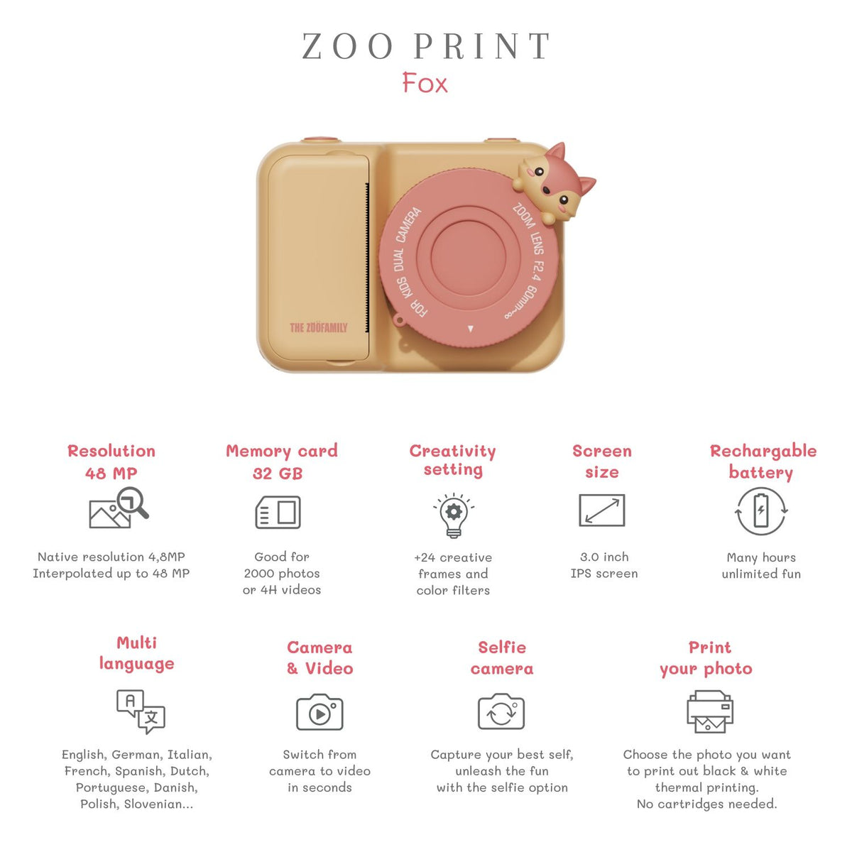 The Zoofamily Kinderkamera Zoo Print, Fuchs