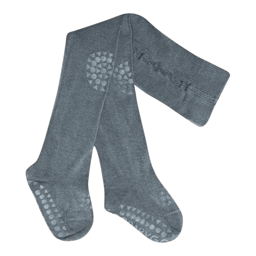GoBabyGo Bambus Krabbel-Strumpfhose stone blue mit Anti-Rutsch-Noppen – im Bärechind Winterthur, Zürich, Schweiz erhältlich