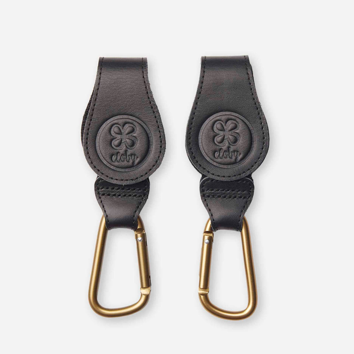 Cloby Kinderwagen Clips mit Karabiner aus Kunstleder in Schwarz