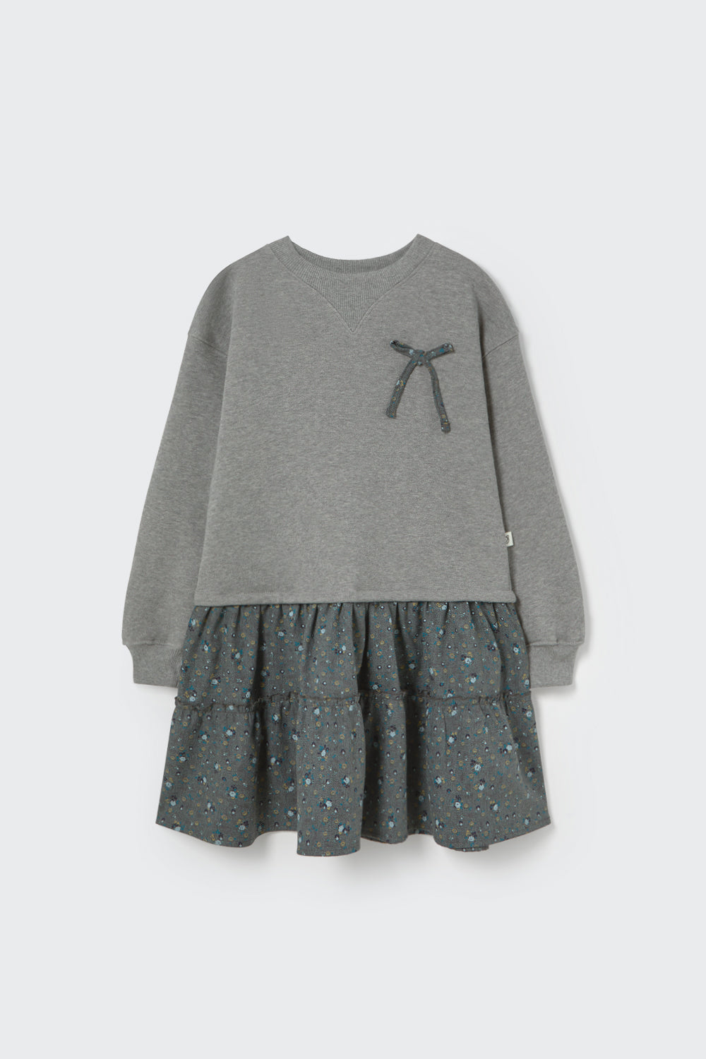 Mélange fleece dress in Grau mit kontrastiertem Rock – Vorderansicht