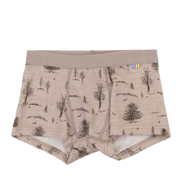 Joha Wolle Bambus Boxershorts in Beige mit Waldprint für Kinder, weich und hautfreundlich, im Bärechind Winterthur Schweiz