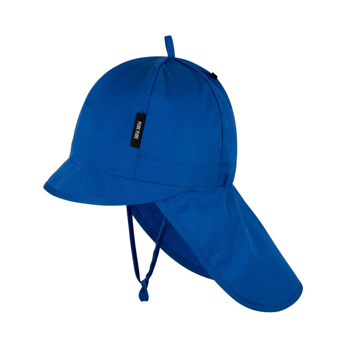 Leichter Mini-Nackenschutz Sonnenhut aus GOTS-zertifizierter Bio-Baumwolle in blue. Schützt Nacken & Gesicht vor Sonne. Erhältlich in Winterthur, Zürich, Schweiz.