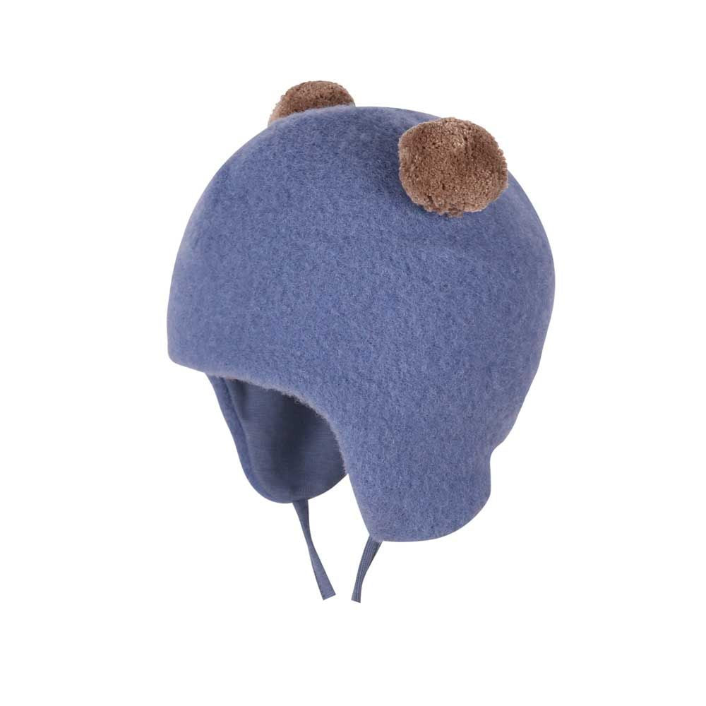 2-Bommel-Mütze Fleece in der Farbe smoke-blue von Pure Pure by Bauer – exklusiv erhältlich im Bärechind in Winterthur. Weiche Mütze aus GOTS-zertifiziertem Wollfleece mit Baumwollfutter.
