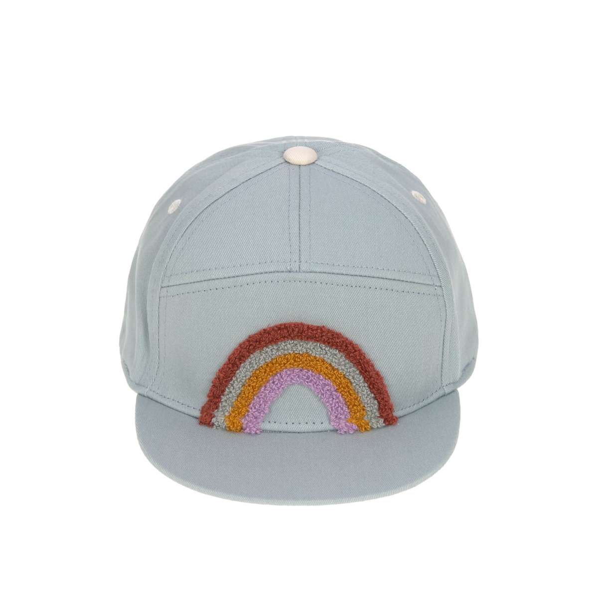 Frontalansicht der Skater Cap von Lässig – mit aufgesticktem Regenbogen in 3D-Optik