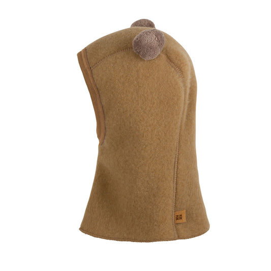GOTS Merino Schlupfmütze Fleece mit Ohren, ermine/beige