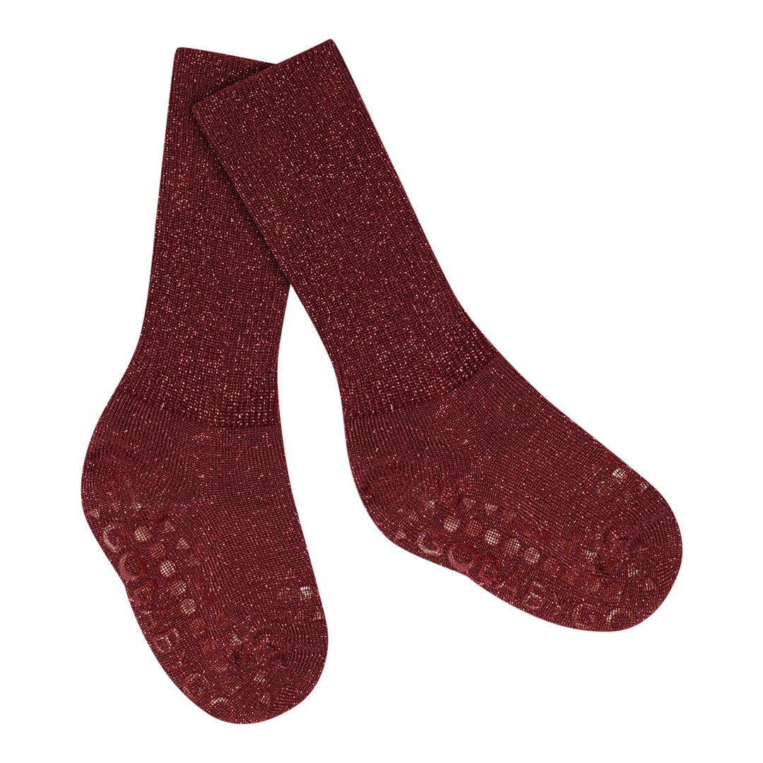 GoBabyGo Bambus Anti-Rutsch Socken glitter weinrot mit Noppen – im Bärechind Winterthur, Zürich, Schweiz erhältlich