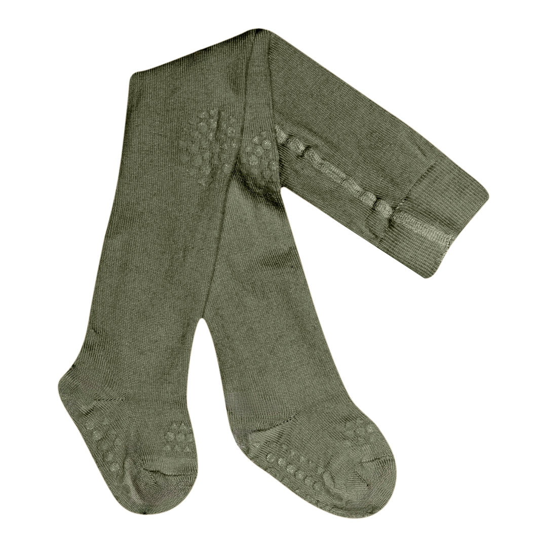 GoBabyGo Wolle Krabbel-Strumpfhose olivine mit Anti-Rutsch-Noppen – im Bärechind Winterthur, Zürich, Schweiz erhältlich