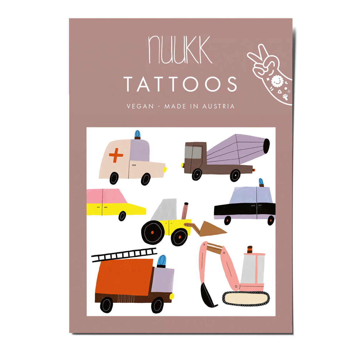 Nuukk Autos Kindertattoos Verpackung mit Fahrzeugmotiven bei Bärechind Winterthur Zürich Schweiz.