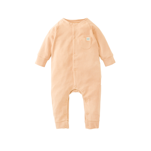 Baby Einteiler in Apricot mit langen Ärmeln und Knopfleiste