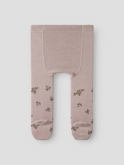 Detailansicht Altrosa Wollstrumpfhose mit Blumenmuster, Bärechind, Winterthur, Schweiz