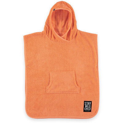 Poncho Papaya von Beach & Bandits in Orange aus 100 % Baumwolle mit Kapuze und Kängurutasche. Perfekt für Kinder am Strand oder Pool.