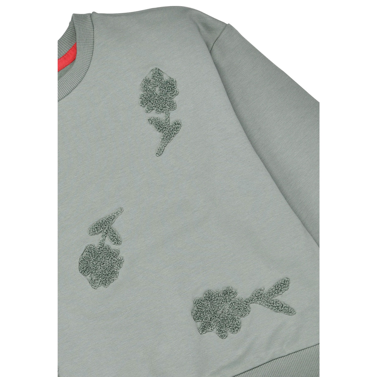 Detail des Blumenmusters auf dem Bondi Sweatshirt in Mint bei Bärechind Winterthur Zürich Schweiz