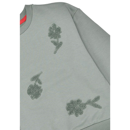 Detail des Blumenmusters auf dem Bondi Sweatshirt in Mint bei Bärechind Winterthur Zürich Schweiz