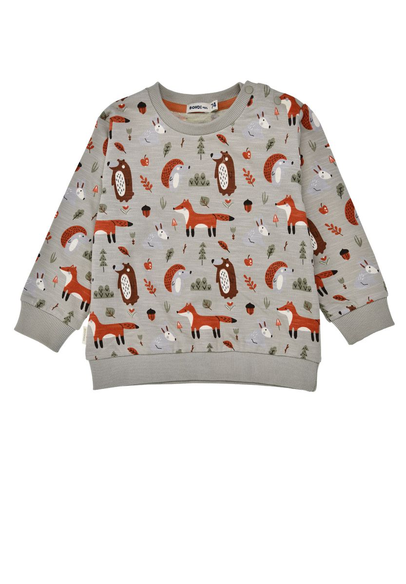 Bondi Sweatshirt für Babys und Kinder in Grau mit Waldtier Print bei Bärechind Winterthur Zürich Schweiz