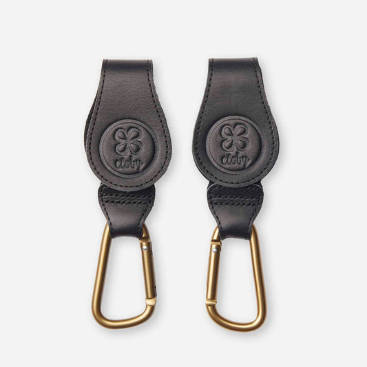 Cloby Kinderwagen Clips mit Karabiner aus Kunstleder in Schwarz