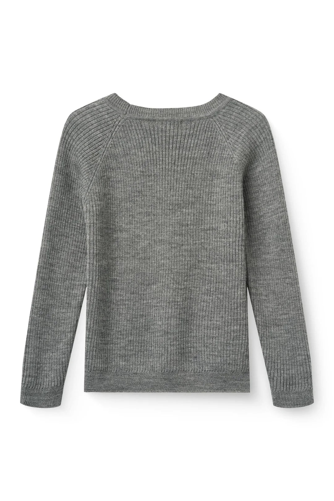 Copenhagen Colors Ripp Wollpullover aus Merinowolle in Grau meliert, Rückansicht, Bärechind Winterthur, Zürich, Schweiz.
