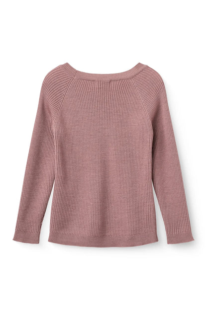 Copenhagen Colors Ripp Wollpullover aus 100% Merinowolle in Winter Rose, Rückansicht, Bärechind Winterthur, Zürich, Schweiz.