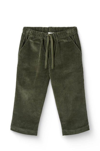 Dunkelgrüne Cordhose von Copenhagen Colors aus Baumwolle mit verstellbarem Bund, erhältlich im Bärechind in Winterthur, Zürich Schweiz