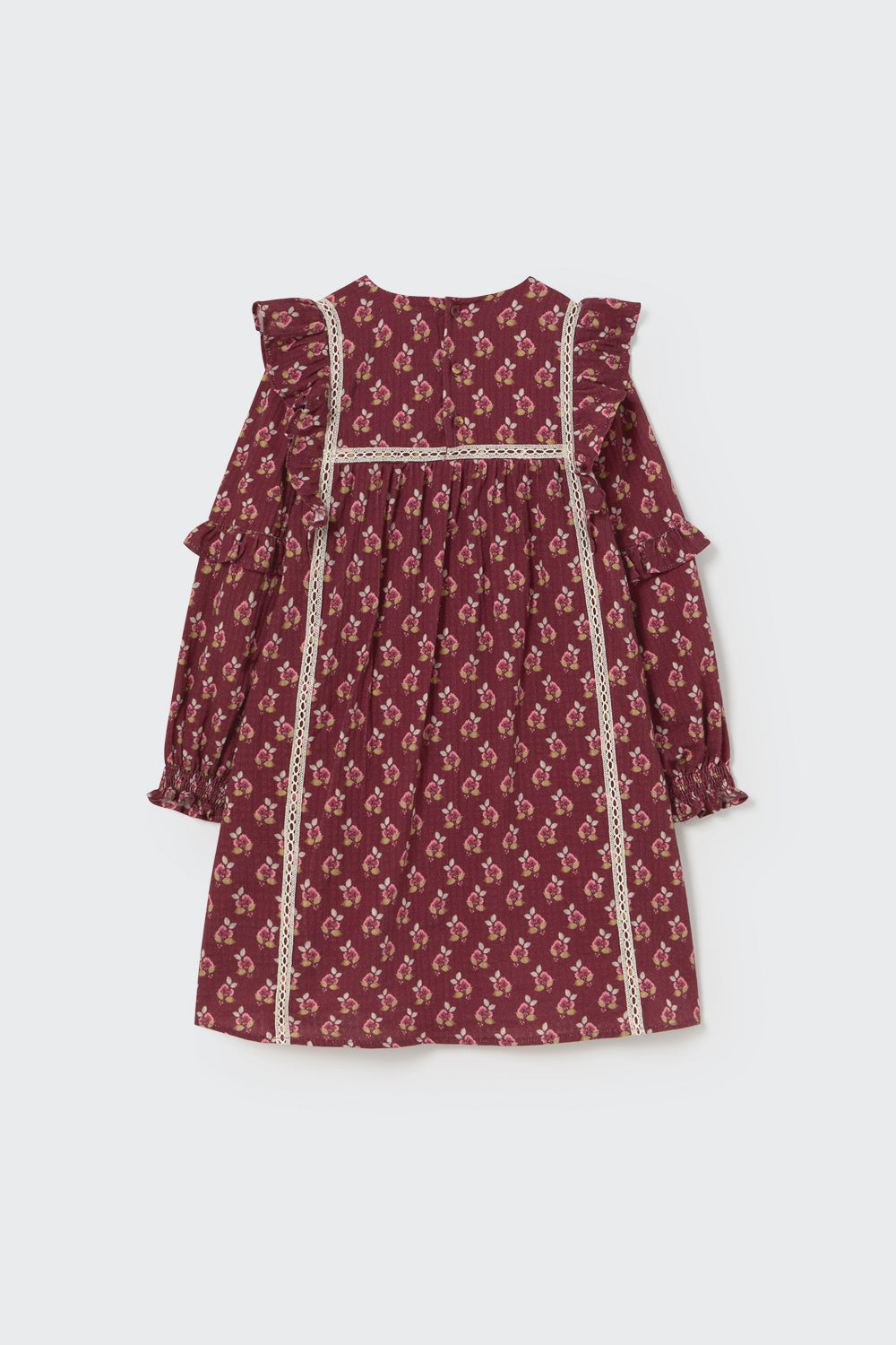 Bloom textured dress in Dunkelrot – Rückansicht