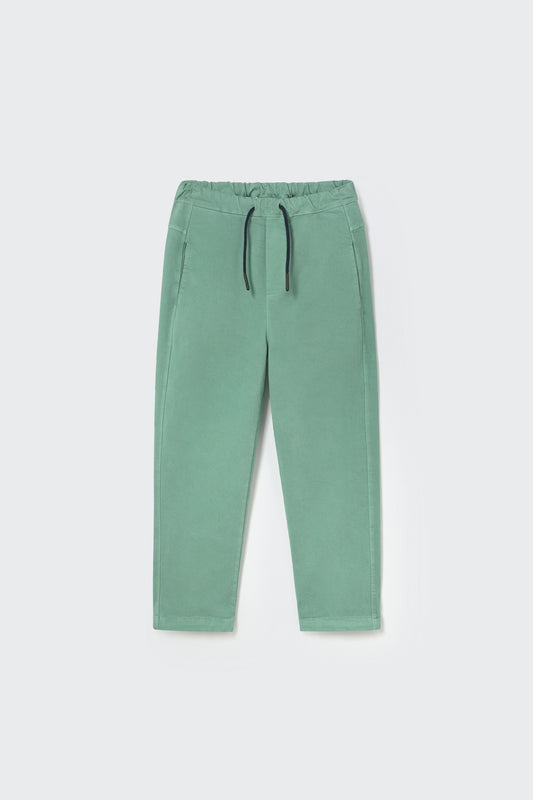 Cotton peach twill pants in Artic Blue – Vorderansicht flachliegend
