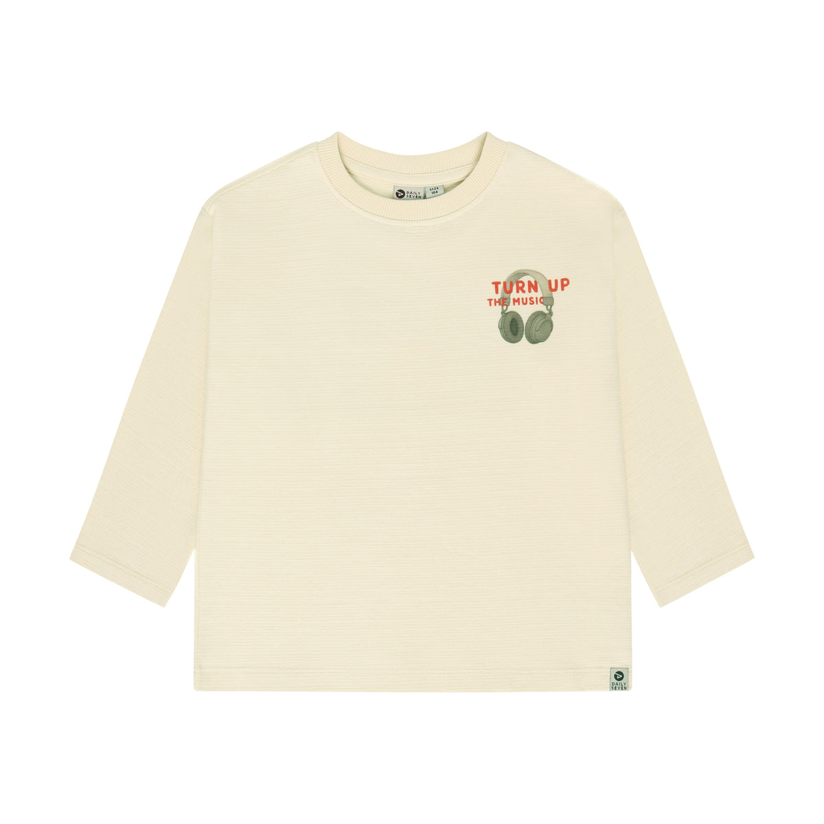 Beiges Langarmshirt mit Kopfhörer-Motiv auf der Vorderseite