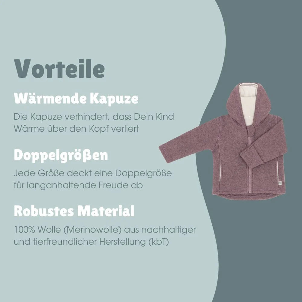 Vorteile der Emma & Noah Wollwalk Jacke Essential Berry aus Merinowolle