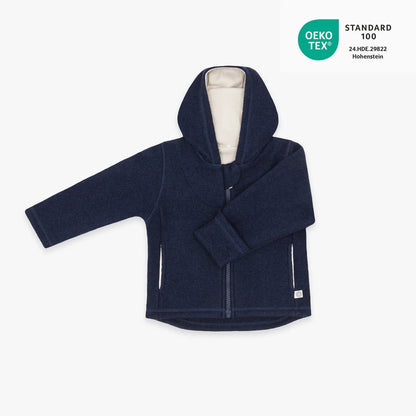 Emma & Noah Wollwalk Jacke Essential Blau aus 100 % Merinowolle im Bärechind Winterthur