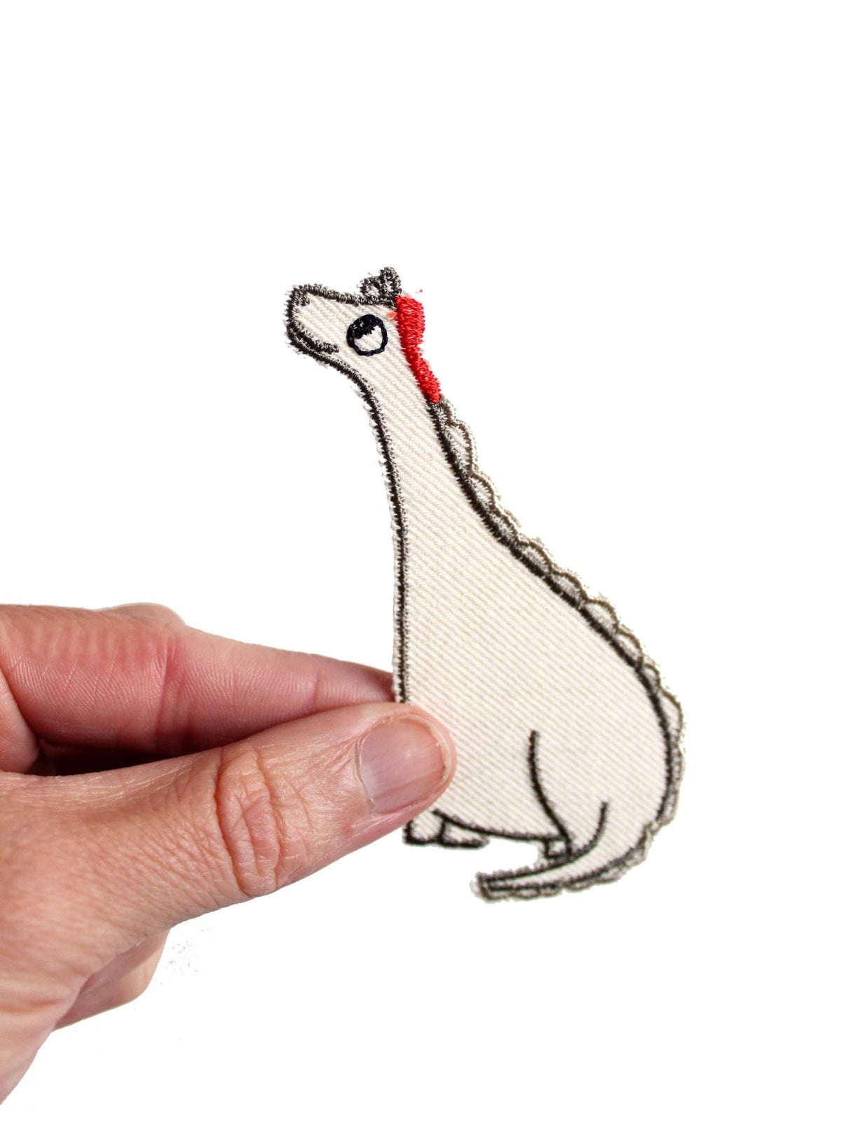 Gestickter Aufnäher „Dino Langhals“ von Halfbird – vegan, weich & zum Aufbügeln, erhältlich im Bärechind in Winterthur