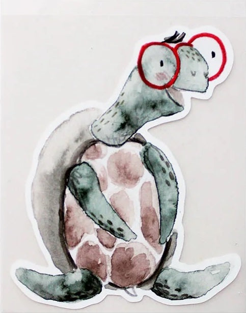 Lustiges Bügelbild „Schildkröte“ mit Brille von Halfbird – einfach aufzubügeln, erhältlich im Bärechind in Winterthur