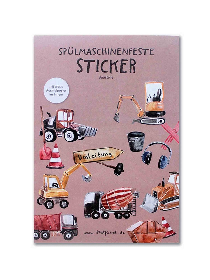 Spülmaschinenfester Stickerbogen „Baustelle“ von Halfbird – nachhaltig & erhältlich bei Bärechind in Winterthur