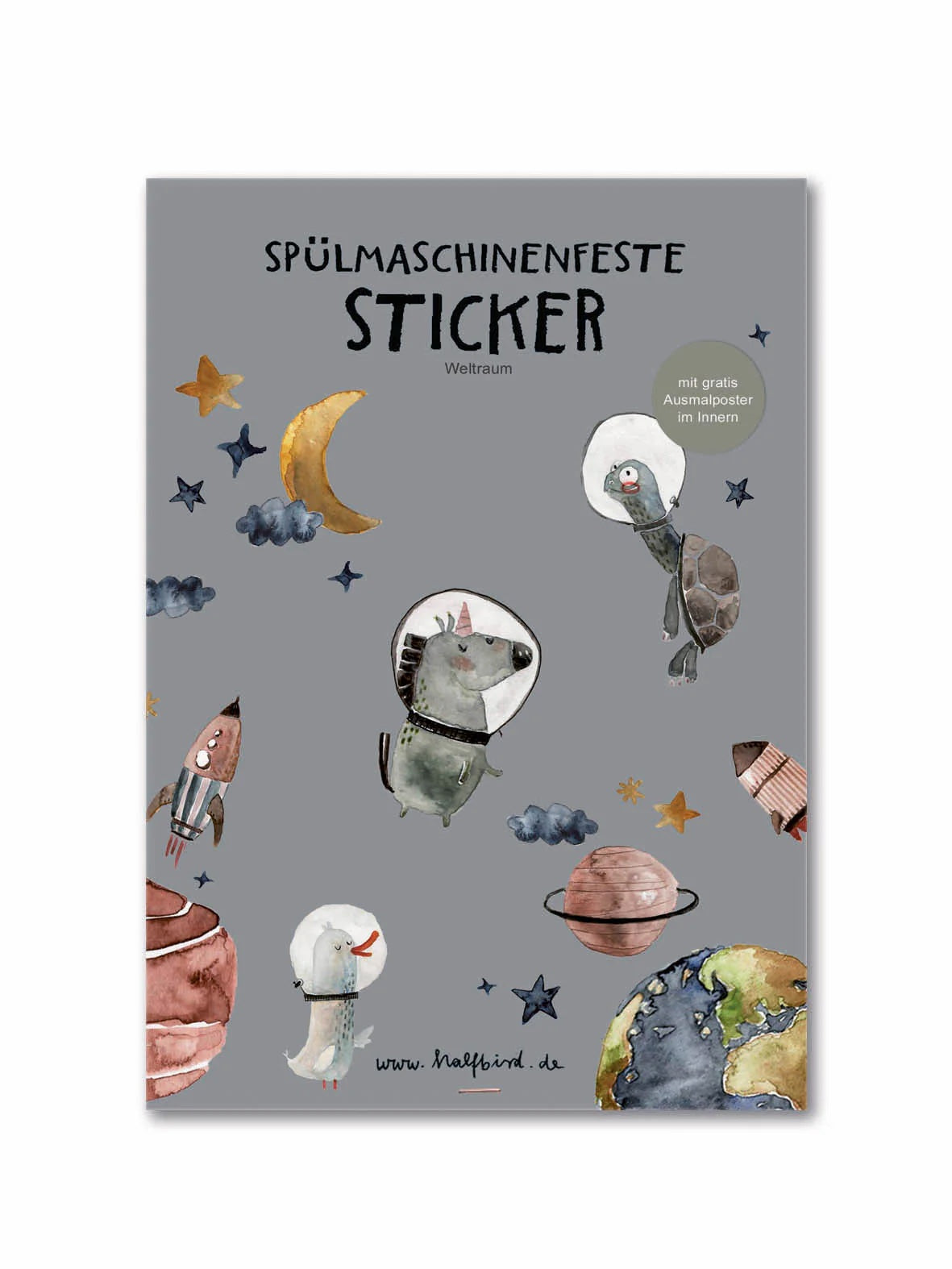 Spülmaschinenfeste Sticker mit Weltraum-Motiven von Halfbird – nachhaltig & erhältlich im Bärechind in Winterthur