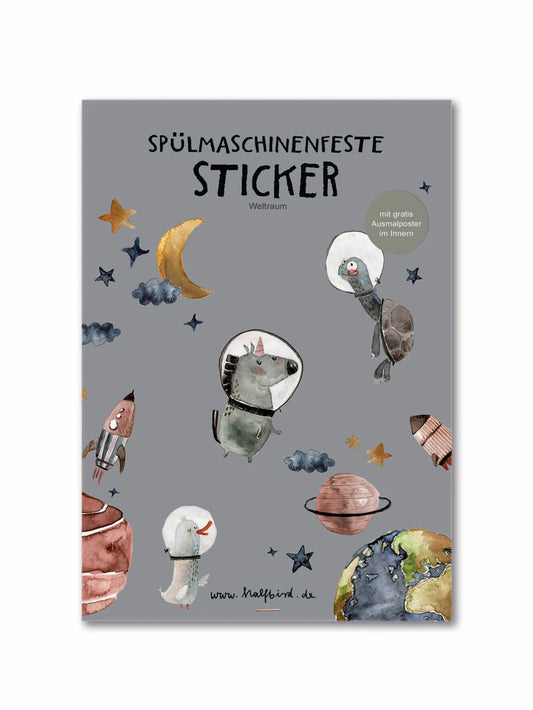 Spülmaschinenfeste Sticker mit Weltraum-Motiven von Halfbird – nachhaltig & erhältlich im Bärechind in Winterthur