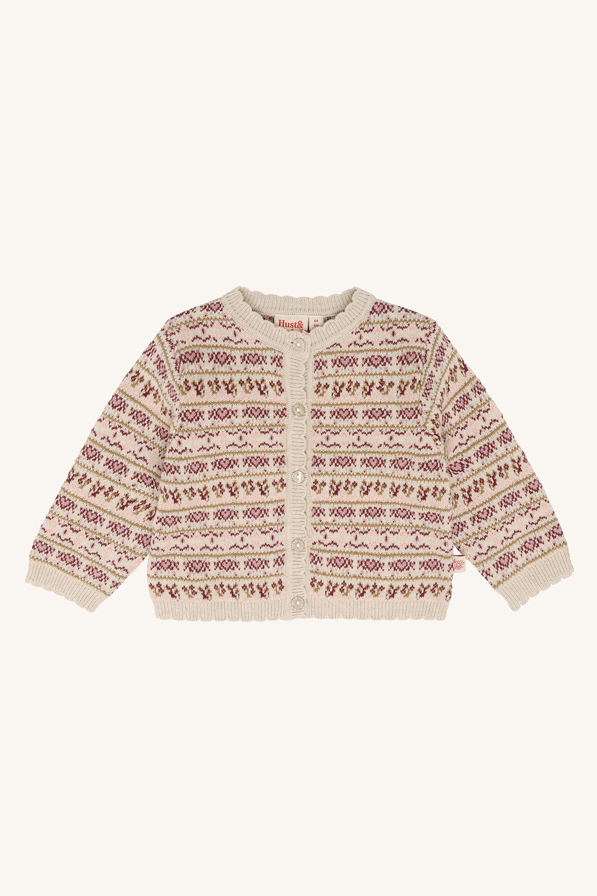 Hust & Claire Cilja Nordic Baby Strickjacke in Old Beige Melange mit nordischem Muster und Knopfleiste, Bärechind Winterthur.