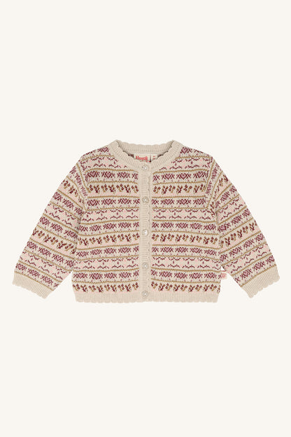 Hust & Claire Cilja Nordic Baby Strickjacke in Old Beige Melange mit nordischem Muster und Knopfleiste, Bärechind Winterthur.