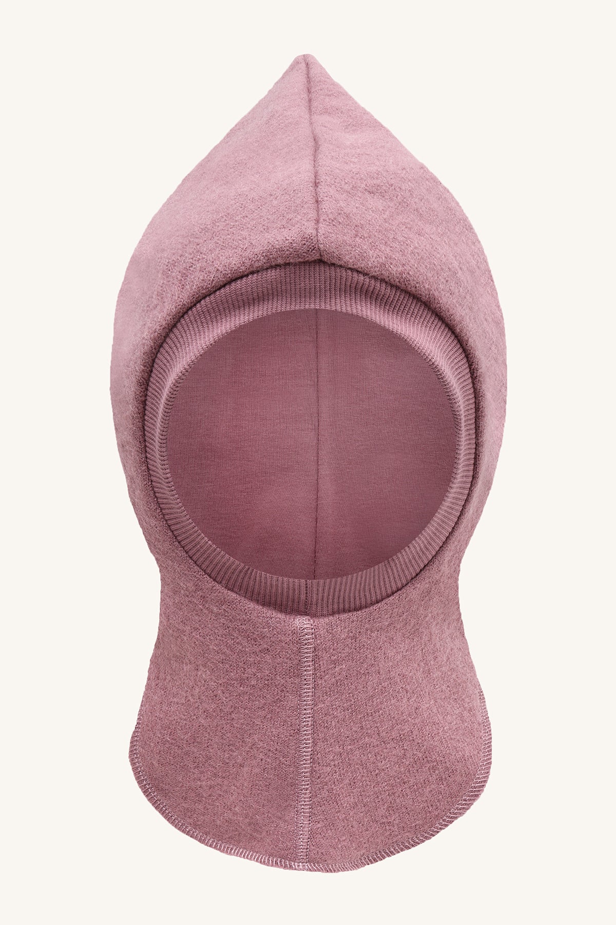 Hust & Claire Feo Wollwalk Schlupfmütze in Pale Mauve, rosa Kindermütze mit Gesichtsöffnung und Halsschutz, Bärechind Winterthur Schweiz.