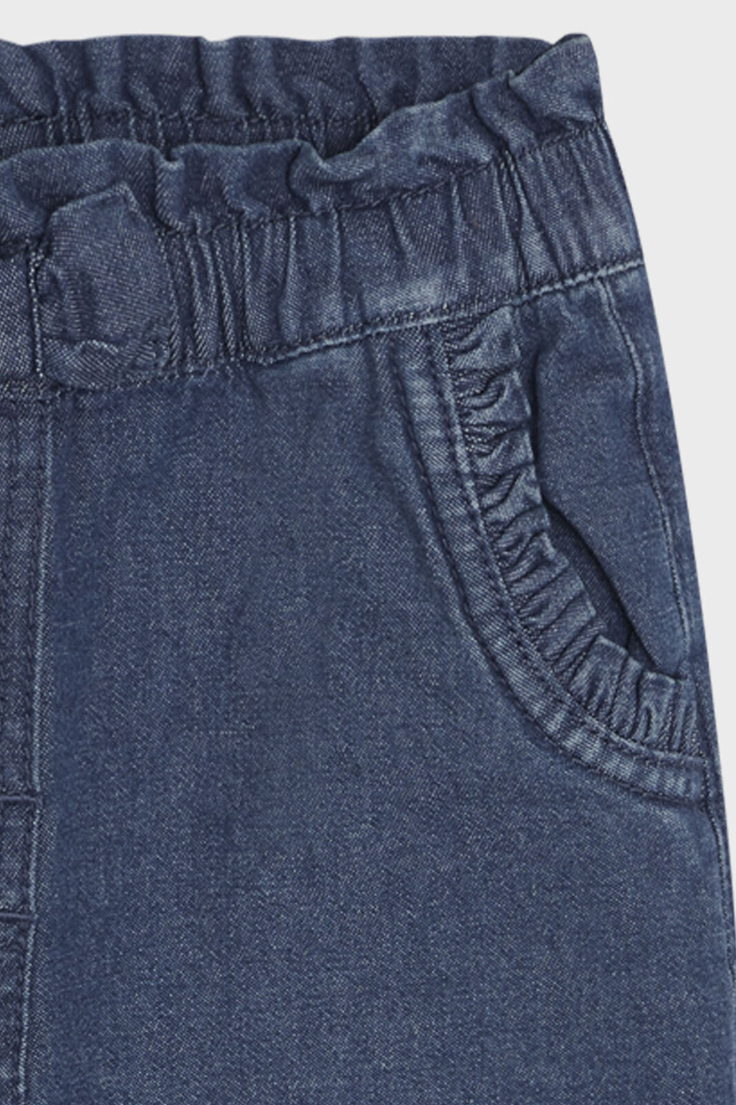 Rüschendetail an der Tasche der Hust&Claire Jente Jeanshose, Bärechind Winterthur Zürich Schweiz.