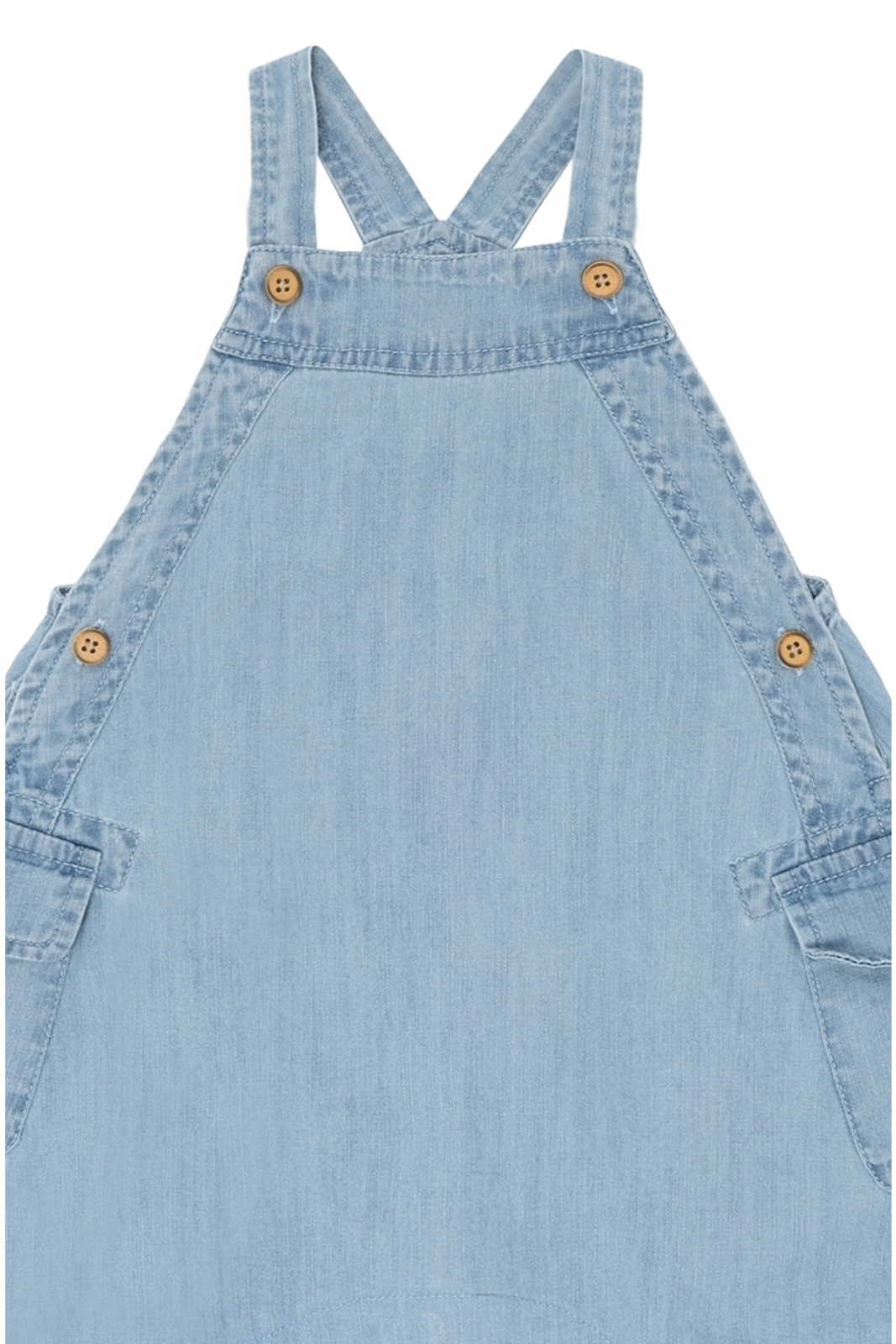 Detailaufnahme vom Hust&Claire Maks Overall aus Baumwoll-Denim bei Bärechind in Winterthur, Zürich, Schweiz.