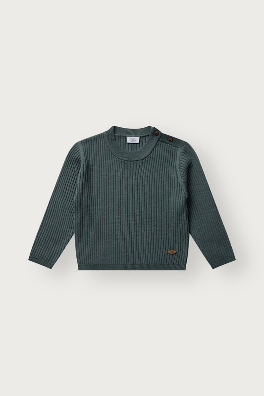 Hust & Claire Pil Wollpullover Balsam Green mit feiner Rippstruktur