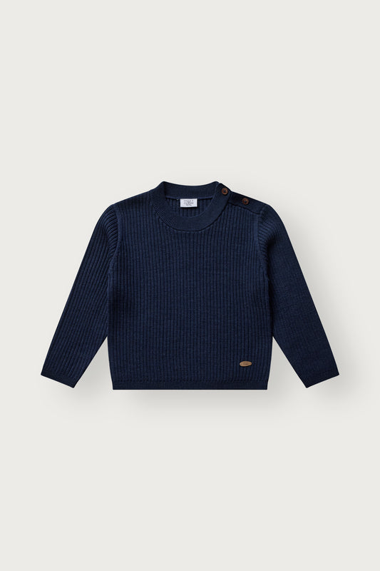 Hust & Claire Pil Wollpullover Blues in Dunkelblau mit feiner Rippstruktur