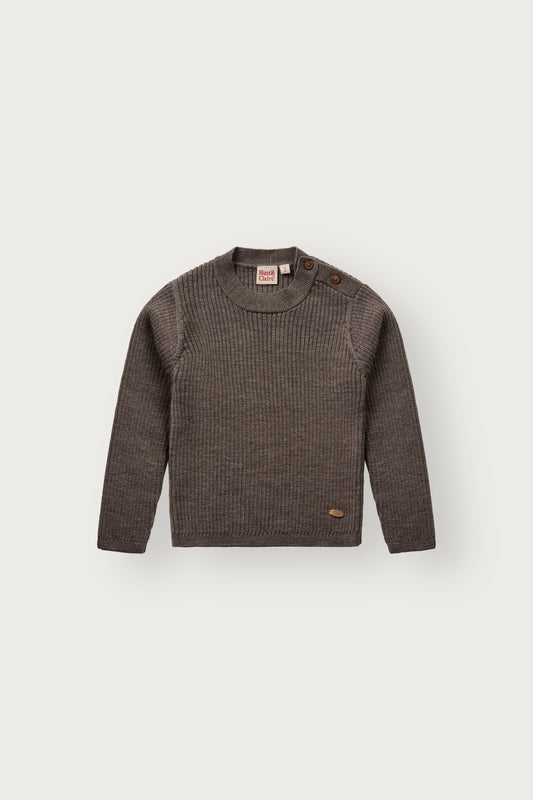 Hust & Claire Pil Wollpullover Deer Melange in gedecktem Braun mit feiner Rippstruktur