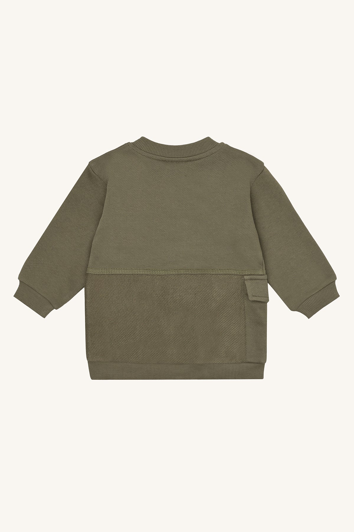 Rückansicht der grünen Hust & Claire Sejer Kinderjacke mit gerippten Bündchen und geradem Schnitt.