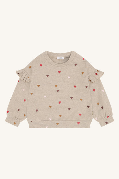 Beiges Langarmshirt mit gestickten Herzen für Kinder