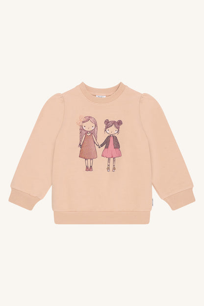 Kinder Sweater Sicillia Friendship von Hust&Claire in Rugby Tan mit Freundschafts-Motiv, erhältlich im Bärechind Winterthur, Zürich Schweiz