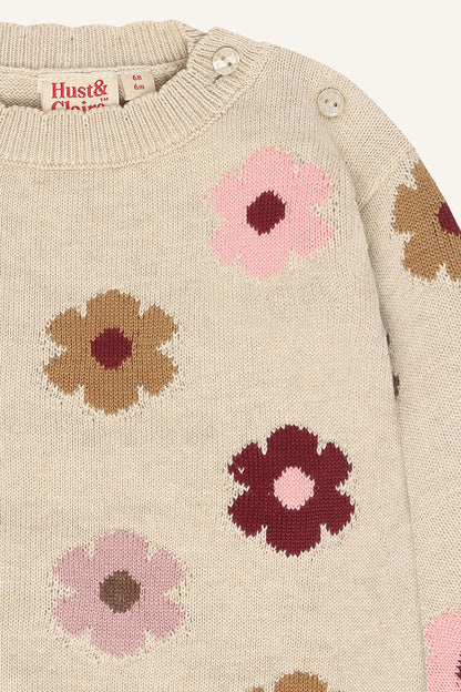 Hust&Claire Pusle Flower Pullover in Old Beige Melange bei Bärechind