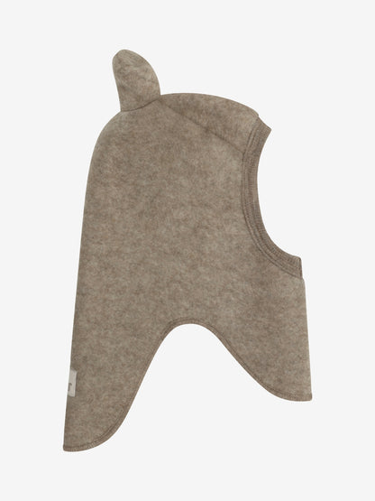Seitenansicht der Merino Schlupfmütze mit Bärenohren in Brown