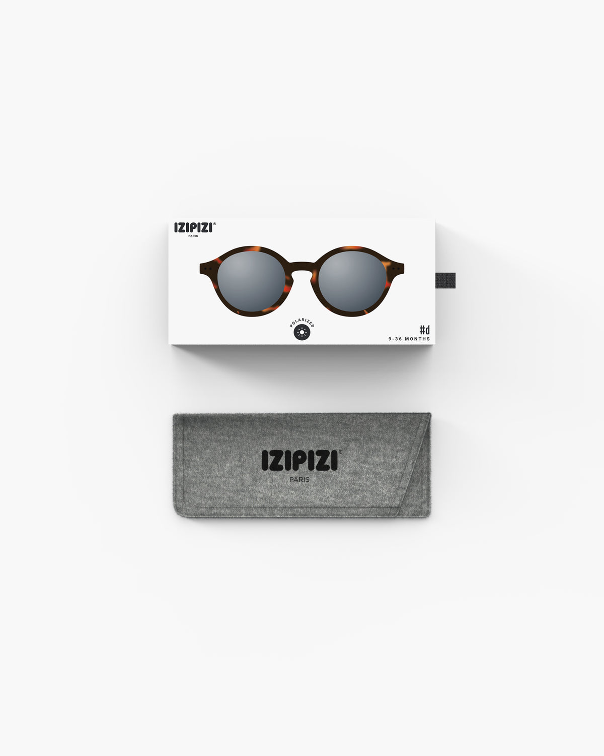 Verpackung der IZIPIZI Baby Sonnenbrille Tortoise – nachhaltiges Kinderprodukt mit UV-Schutz, erhältlich bei Bärechind in Zürich