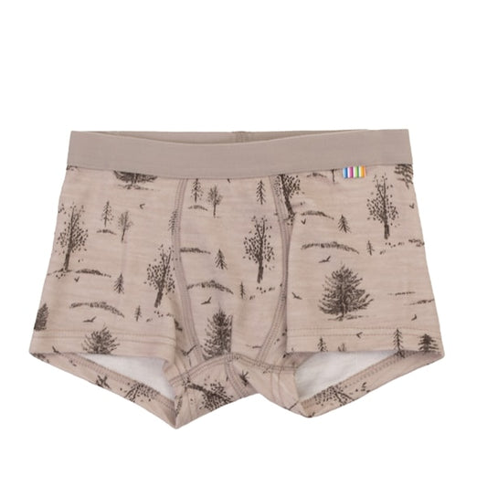 Joha Wolle Bambus Boxershorts in Beige mit Waldprint für Kinder, weich und hautfreundlich, im Bärechind Winterthur Schweiz