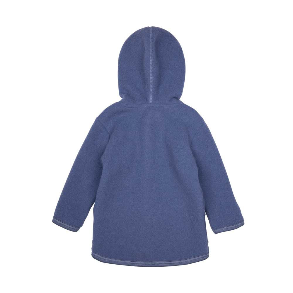 Rückansicht der Kinderjacke aus Wollfleece in smoke-blue. Pure Pure by Bauer, Bärechind Winterthur Zürich Schweiz.