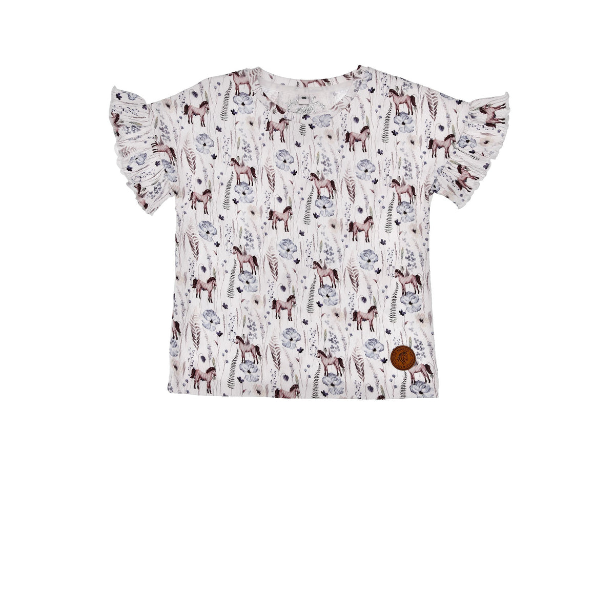 Kinder Bluse mit Pferdeprint und Blumen für Mädchen – leichte Sommerbluse bei Bärechind Kinderladen Winterthur Schweiz.