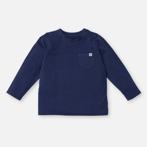Langarm Kinder Shirt in Dunkelblau mit Brusttasche